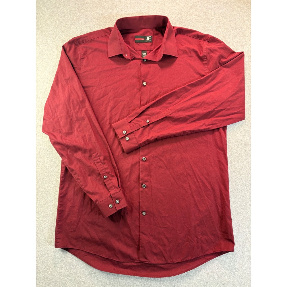 JF J. Ferrar Mens Slim Fit Dress Shirt Burgundy Red Long Sleeve 16-16.5 34-35 L